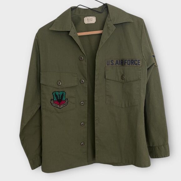VTG US Air Force Military Army Jacket Shirt S/M Green Utility Uniform 14.5x31 - Picture 1 of 12